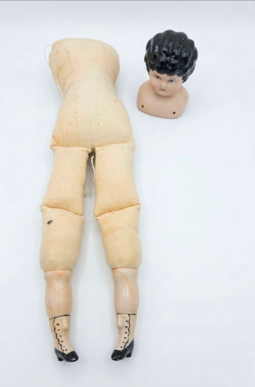 Antique German Low Brow China Doll Parts Stuffed Cloth Body Mold 5
